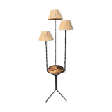 Living room lamp in metal and wicker, raffia lampshade 1950
