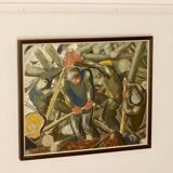 Huile sur panneau suédoise « Bûcherons »