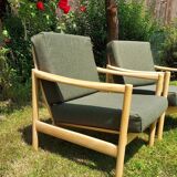 Pair of vintage 1970s armchairs in new fabric