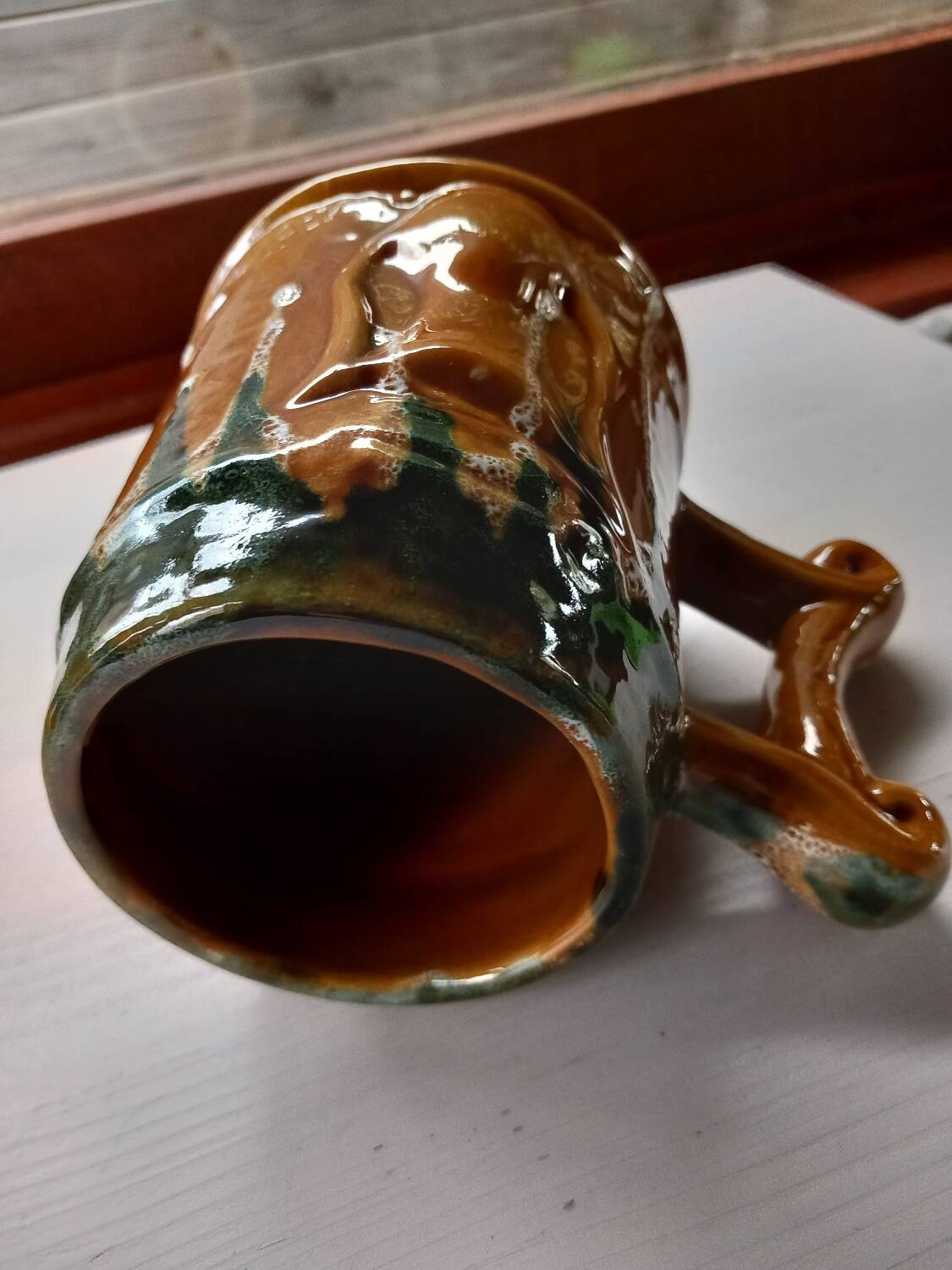 3 polychrome ceramic beer mugs with Fat Lava effect