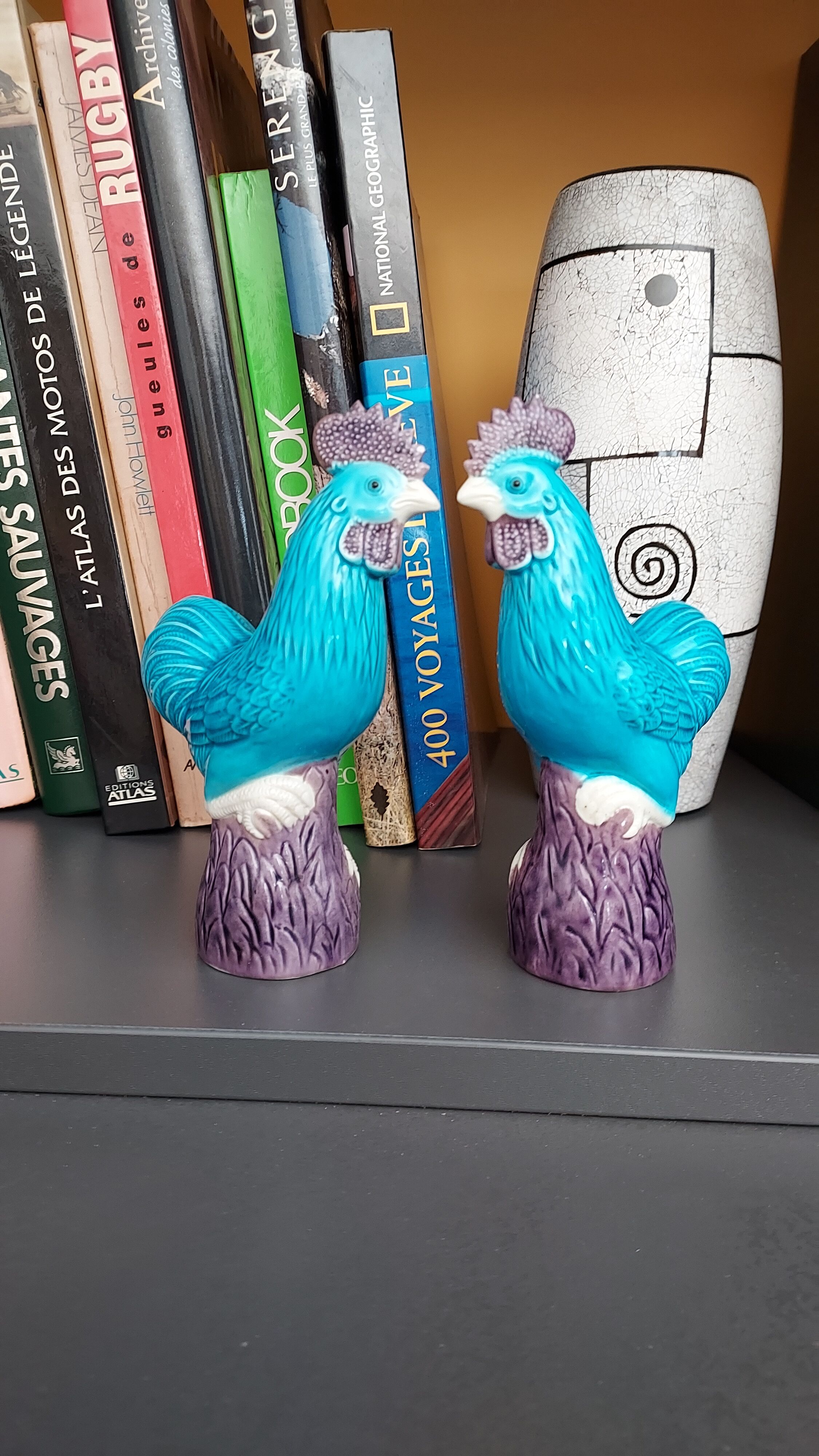 Chinese porcelain roosters bookends