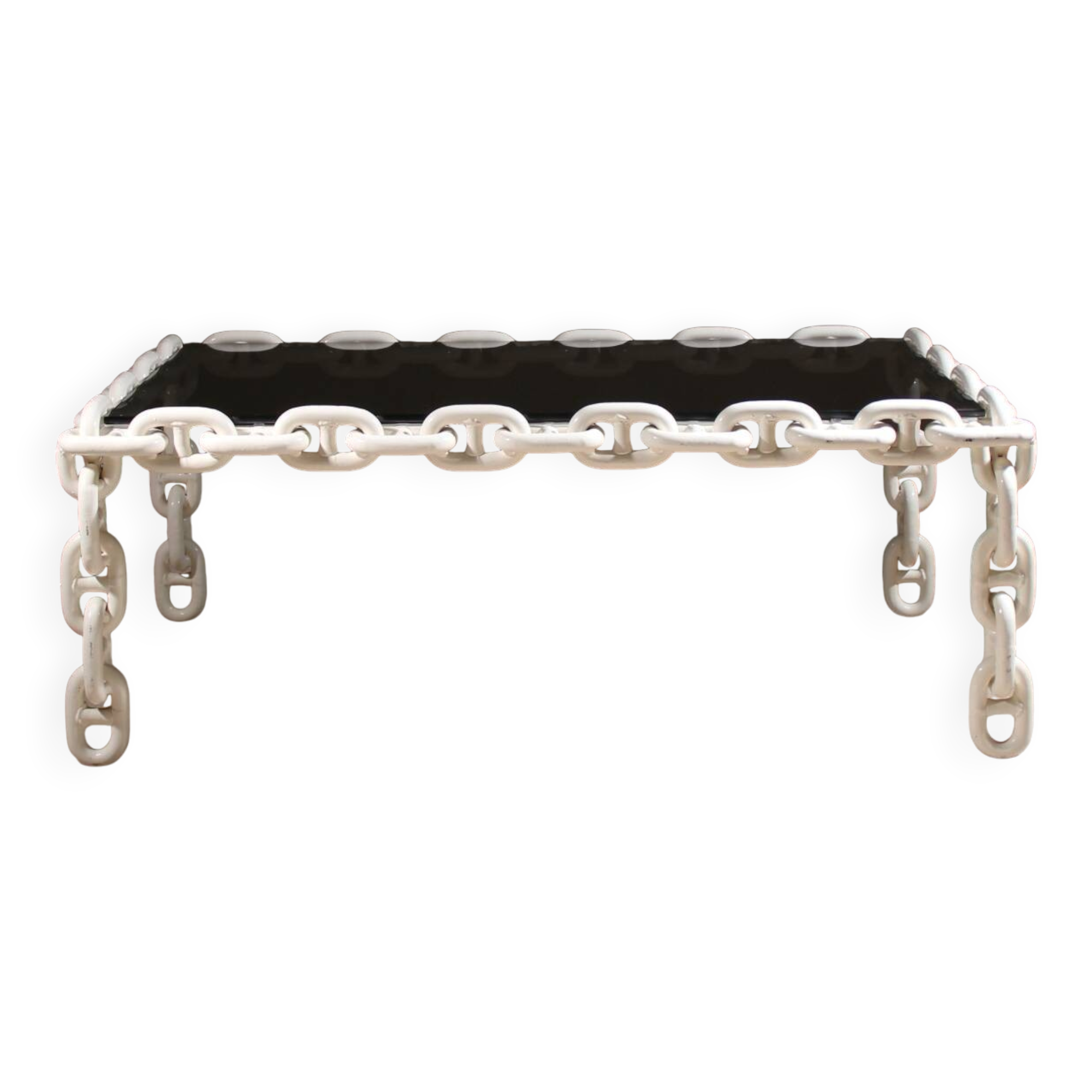 Brutalist Chain Link Coffee Table with Smoked Glass | France 1970s