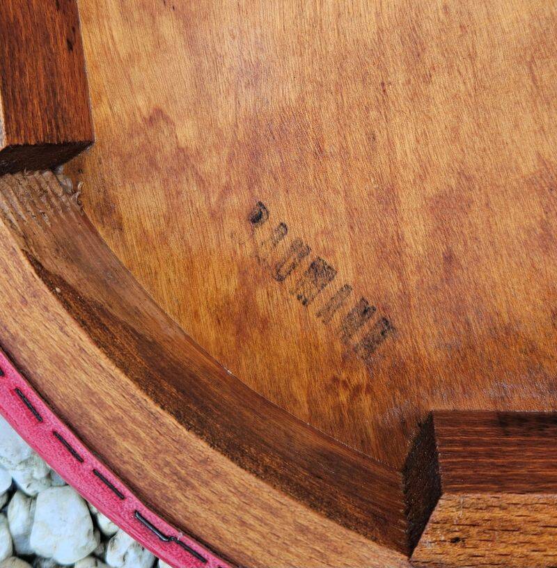 Baumann Low Stool Varnished Beech and Red Faux Leather