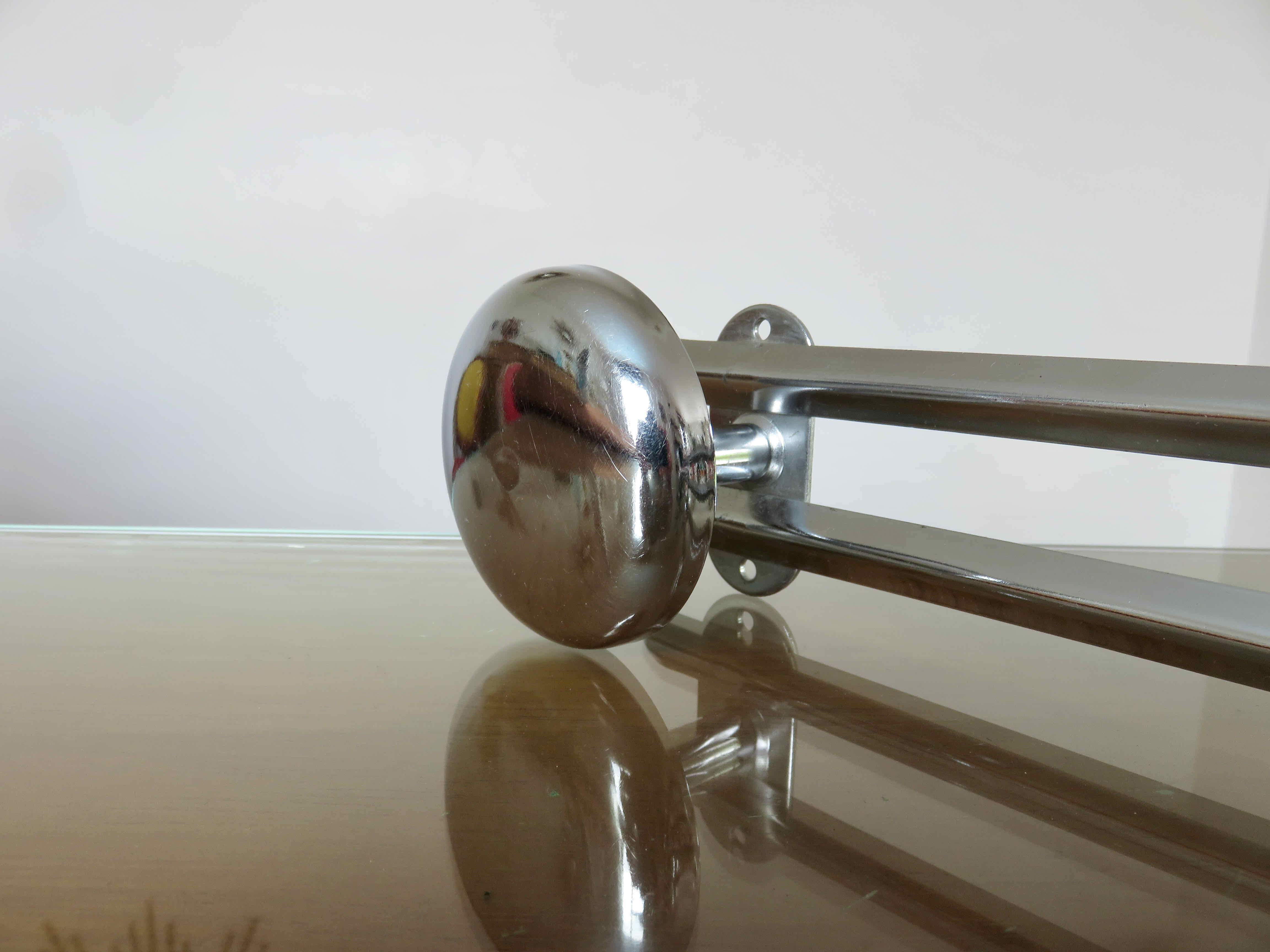 Wall coat rack 3 hooks chromed steel 1970