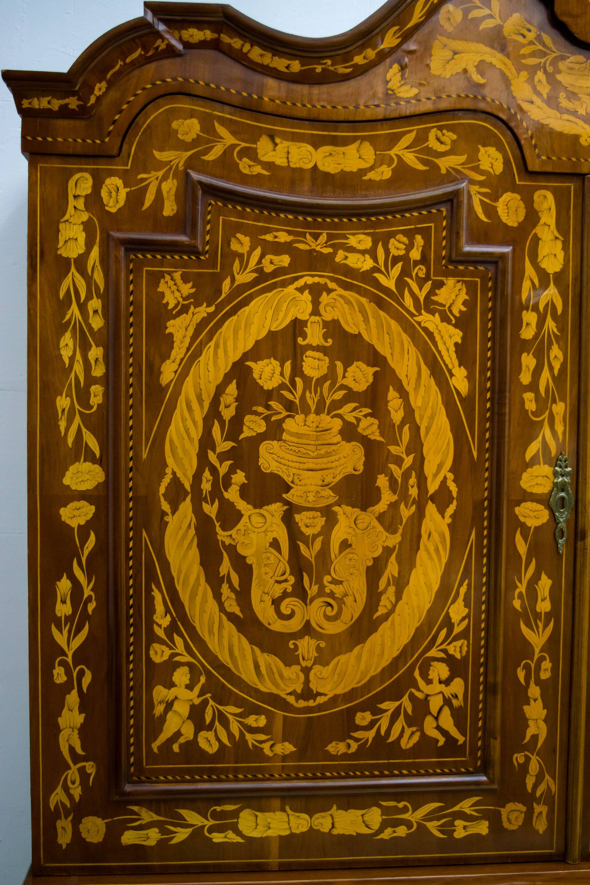 20th Century Dutch Trumeau Walnut with Maple Wood Inlays, Netherlands, 1950