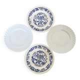 4 mismatched vintage porcelain and earthenware flat plates Marina set