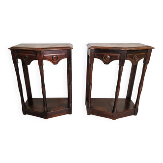 Pair of English 1920s carved oak sidetables
