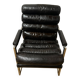 Vintage 1970s black leather armchair – metal frame