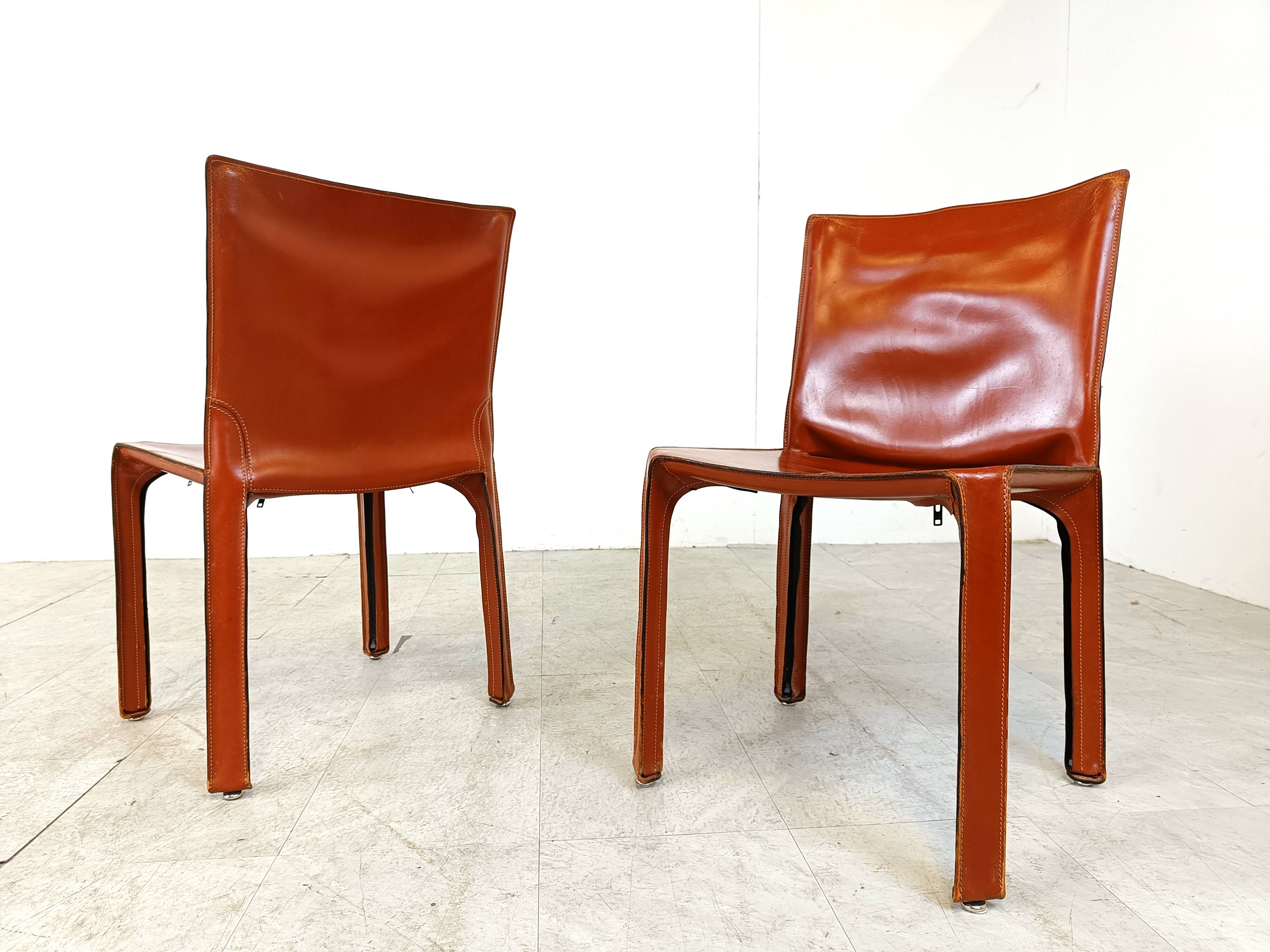 Red leather dining chairs Italy, 1970s - set of 8