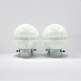 Vintage 70s Glass Table Lamps – White Glass with Metal Stand, Set of 2