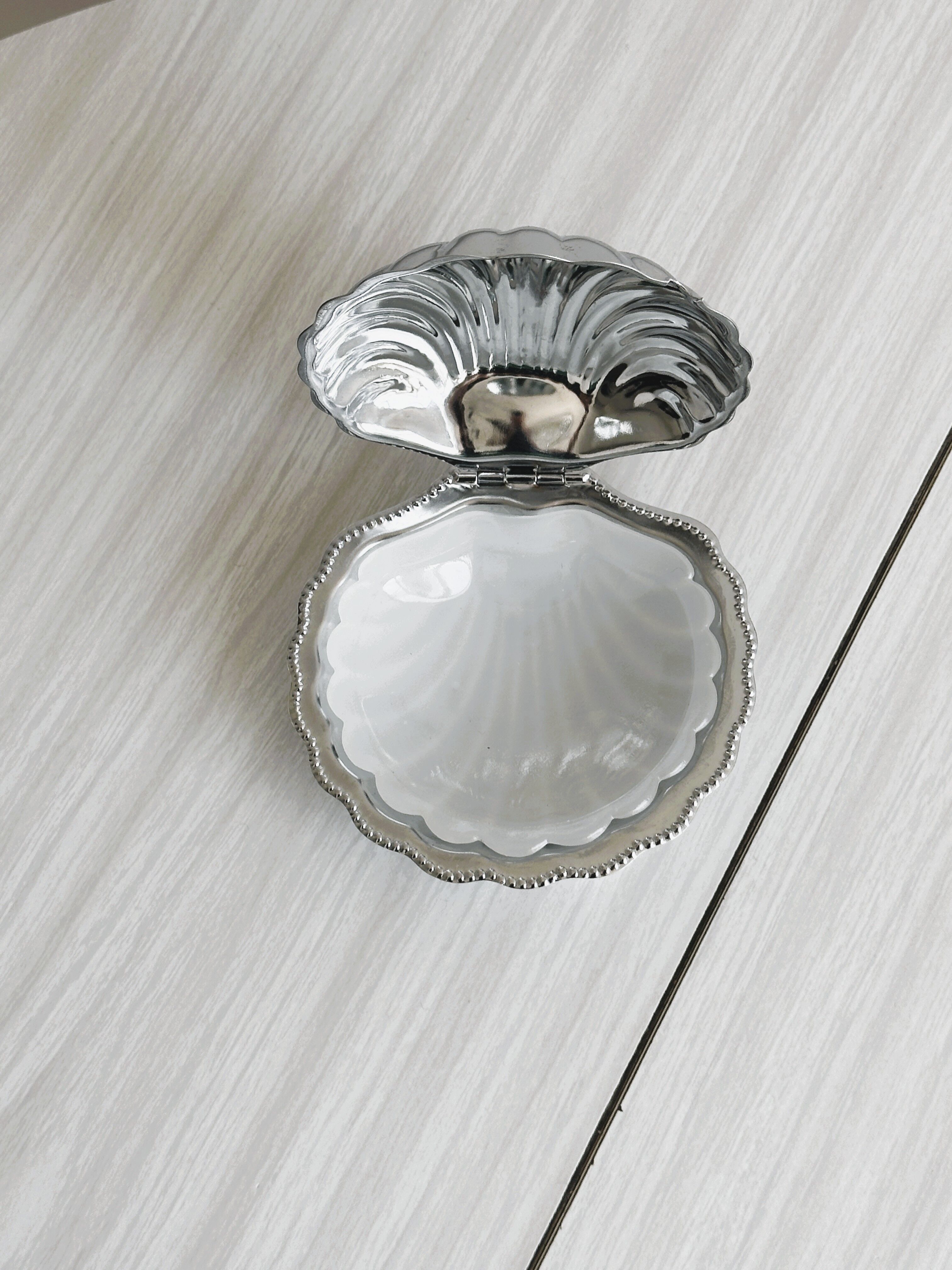Antique shell butter dish in white glass and metal