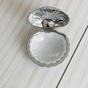 Antique shell butter dish in white glass and metal