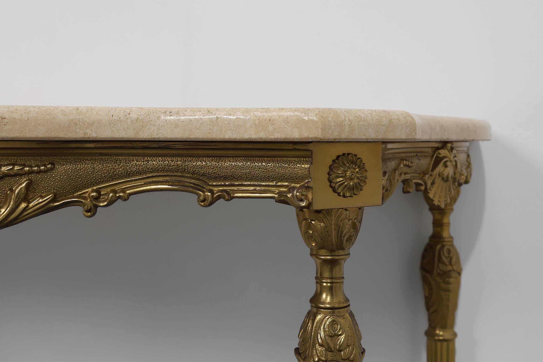 Copper Base and Travertine Top Louis XVI-Style Console Table, Italy