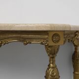 Copper Base and Travertine Top Louis XVI-Style Console Table, Italy