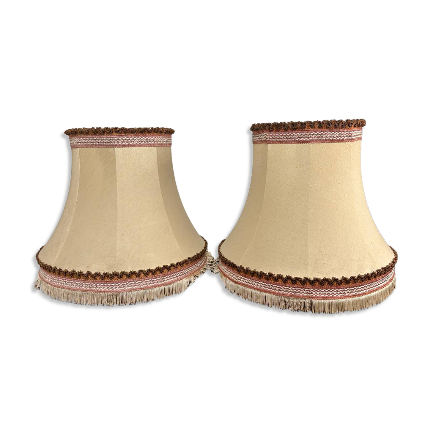 Pair of antique fabric lampshades with fringe