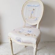 Louis XVI upholstered medallion chair, beige cracked patina, sea fabric