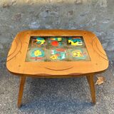 1950s coffee table in oak and ceramic tiles