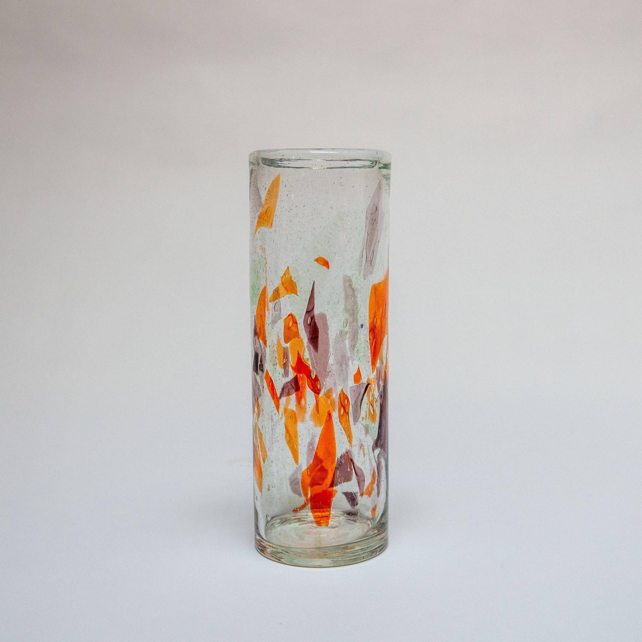 Vintage Tall Italian Vase in Clear Murano Glass with "Mosaic" Flakes Decoration