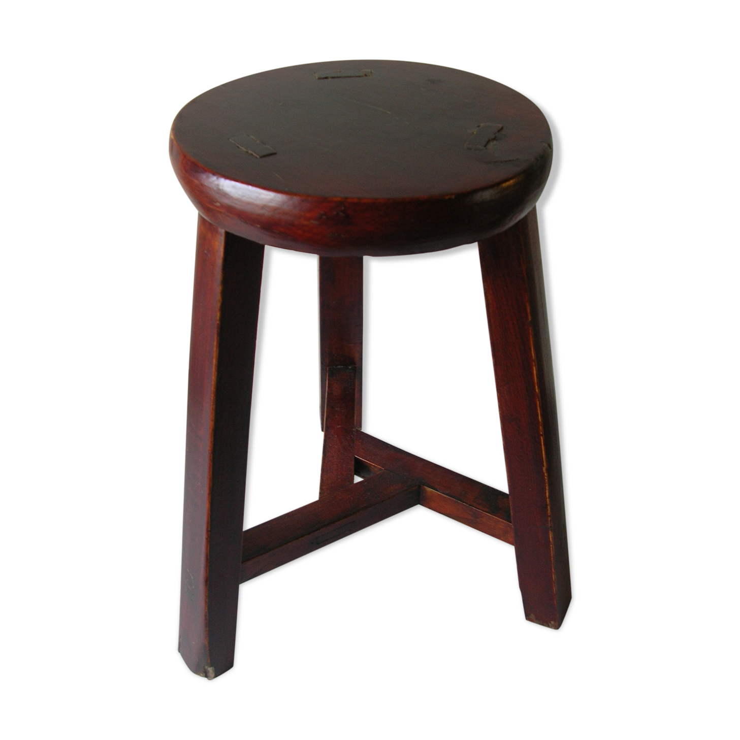 Old stool 3 feet Asian Chinese tripod wooden painted marking Japanese decoration