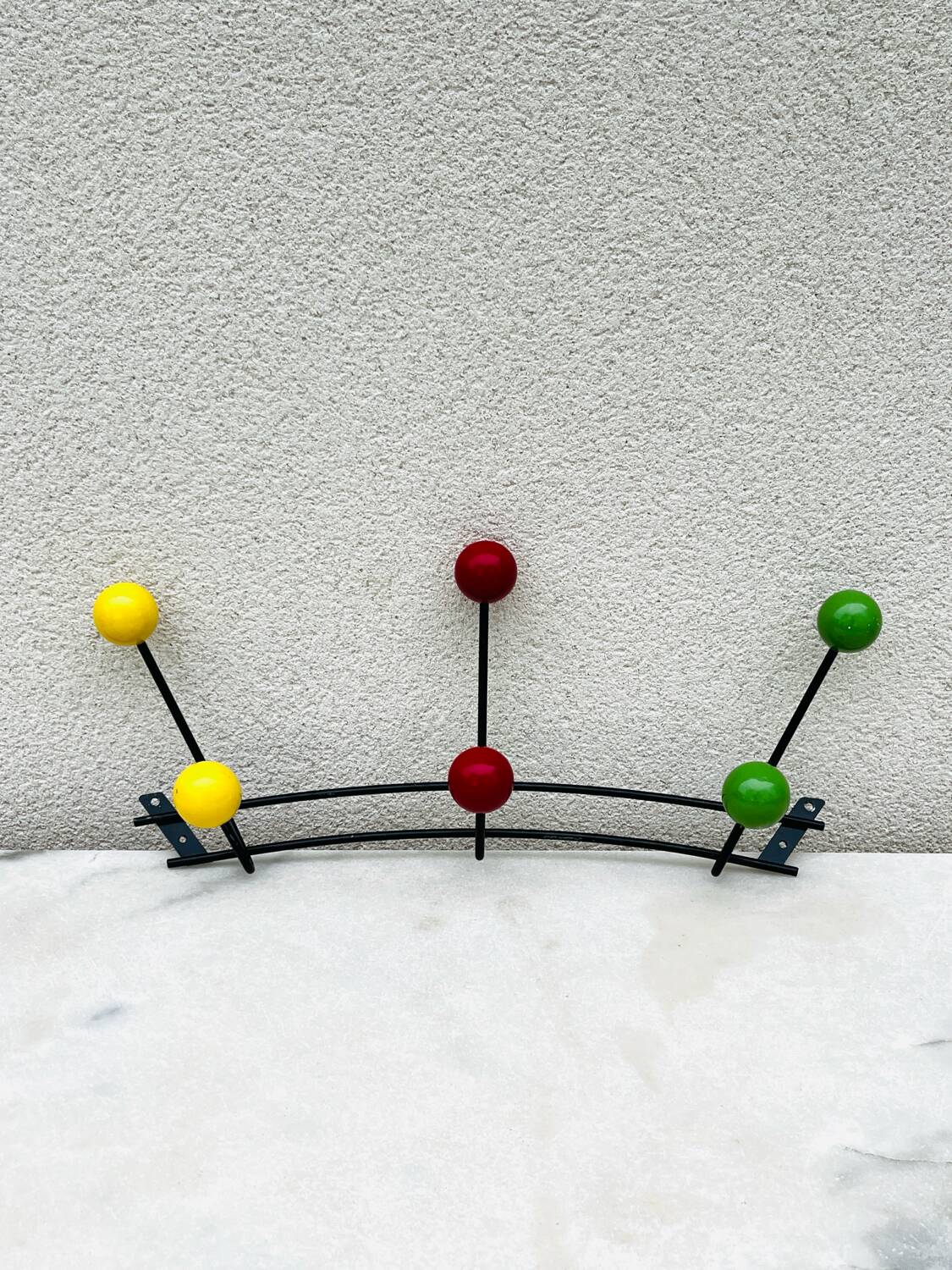 Vintage coat rack with 6 ball hooks 1960