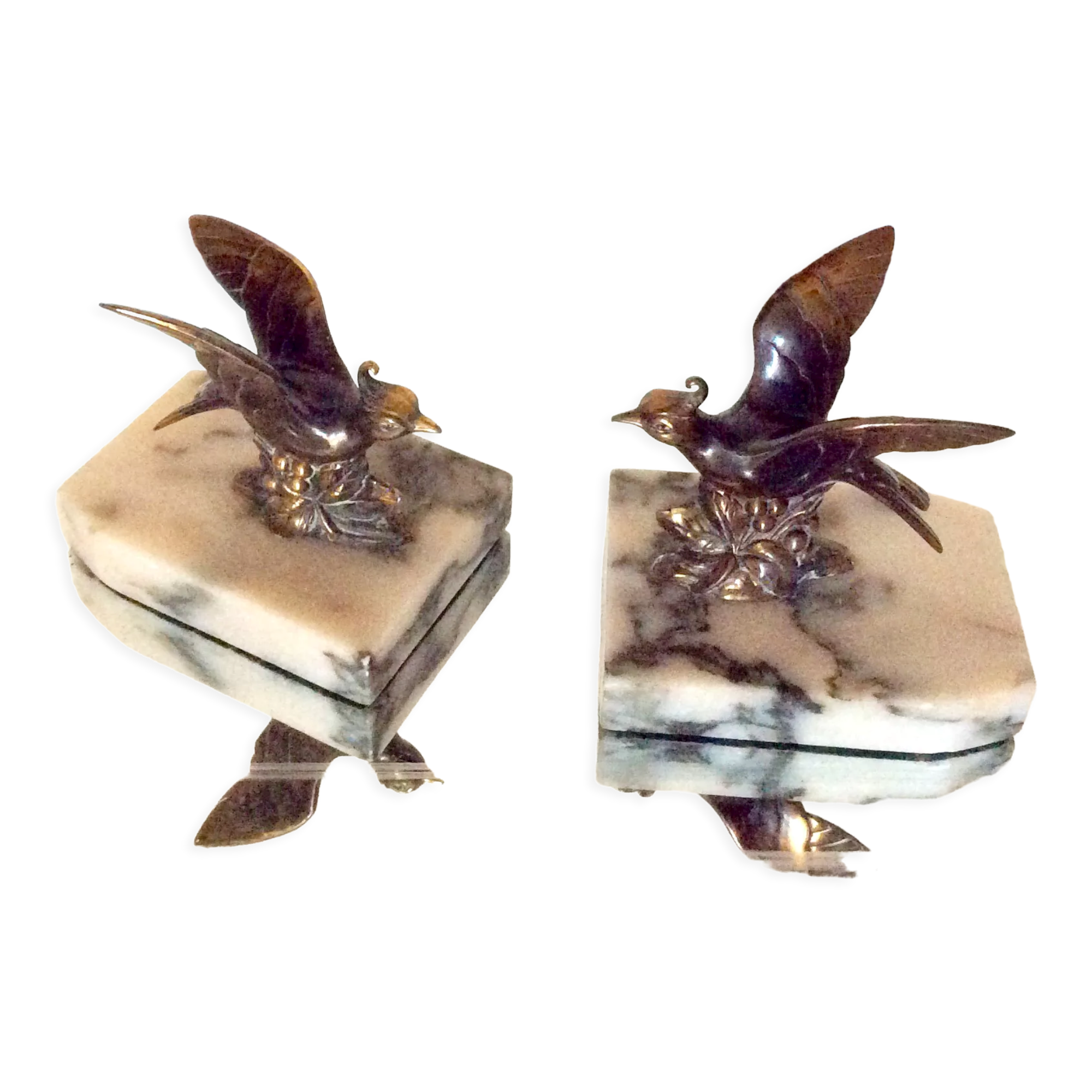 Paire de serre livres oiseaux art deco