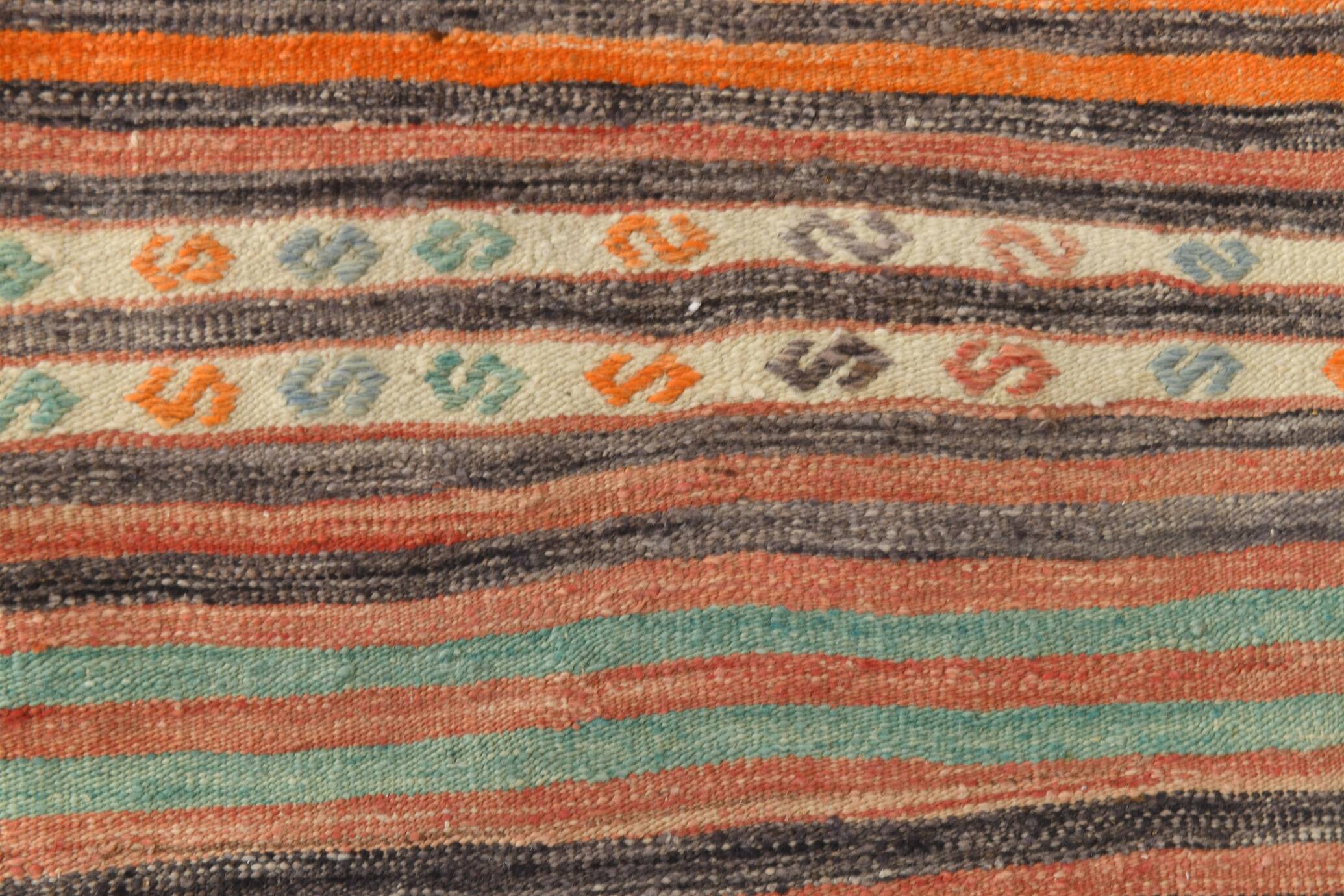 Pinstriped Pattern Vintage Kilim Rug, 201x227Cm
