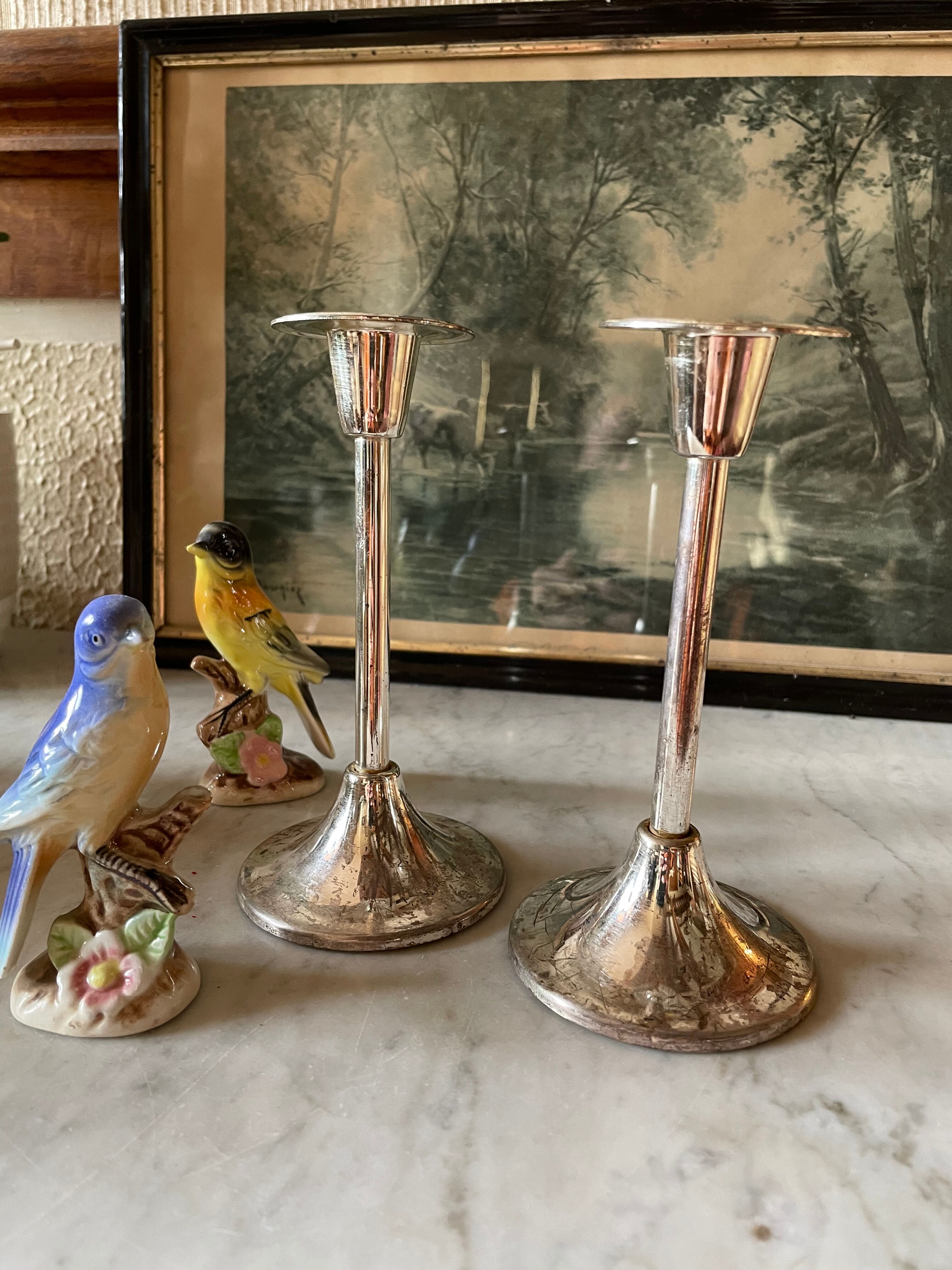 Vintage candle holders in silver metal West Germany