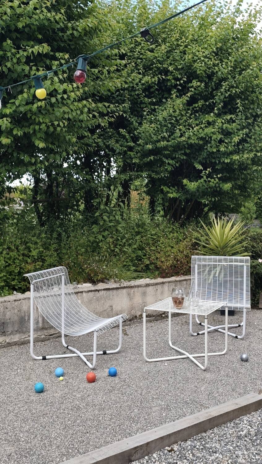 Garden furniture set with 2 vintage Habitat armchairs and 1 vintage Ikea table