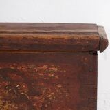 Coffre ancien peint avec motifs floraux et serrure en fer (vers 1820) #47