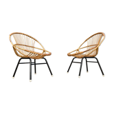 Pair of rattan and metal shell chairs, 1960