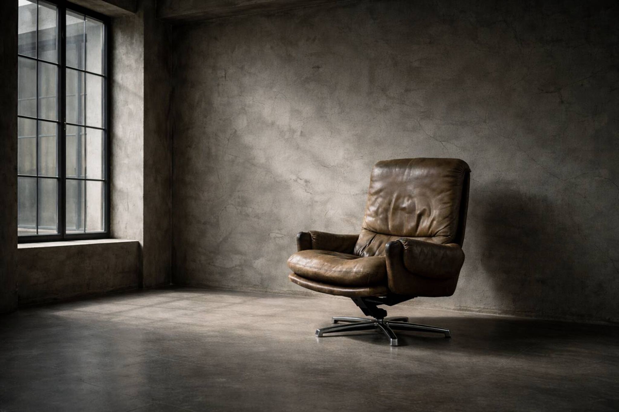 Vintage Mid-Century German Modern Leather Lounge Swivel Chair, 1960s