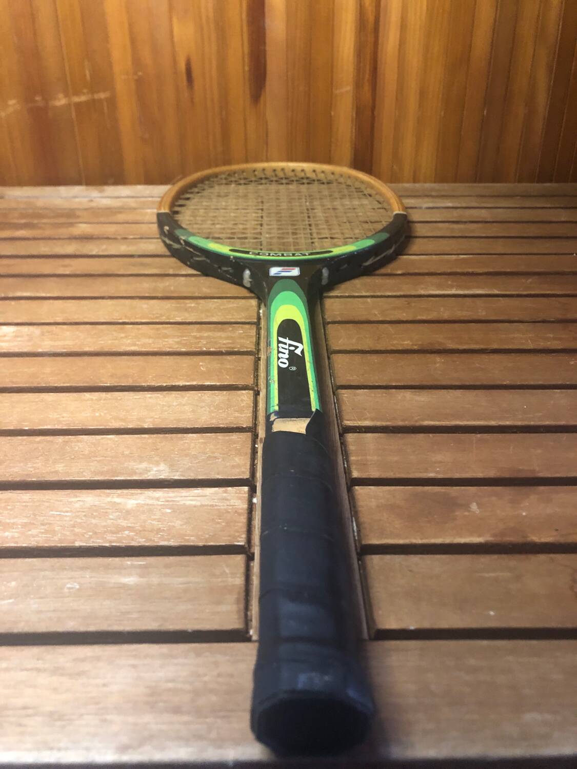 Old fino combat tennis racket vintage wood #a363