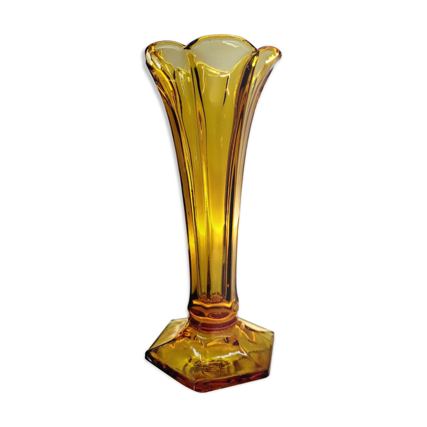 Val Saint Lambert Art deco vaas, serie Luxval model Américain S, amber