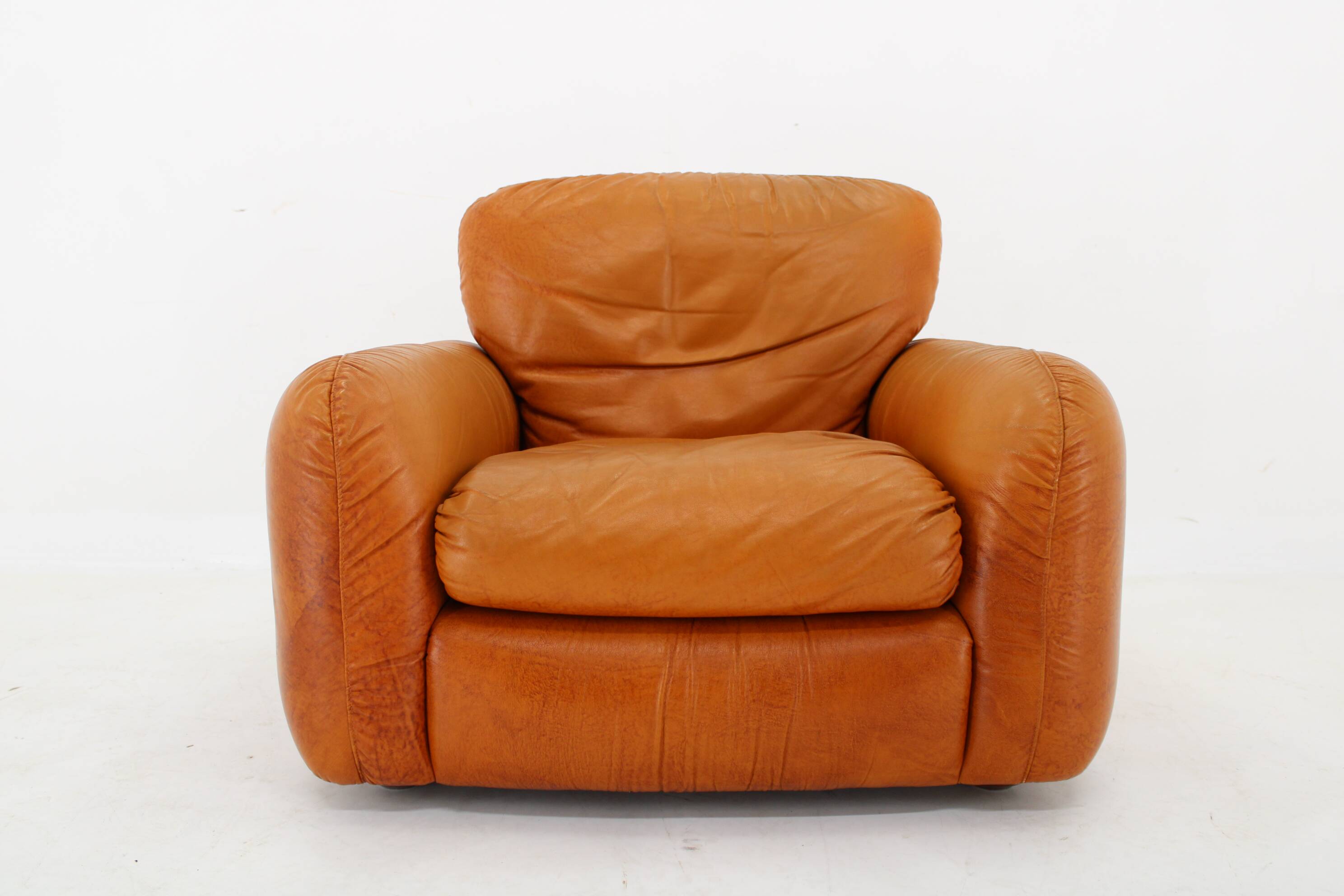 1970s  Cognac Leather Armchair ,Italy
