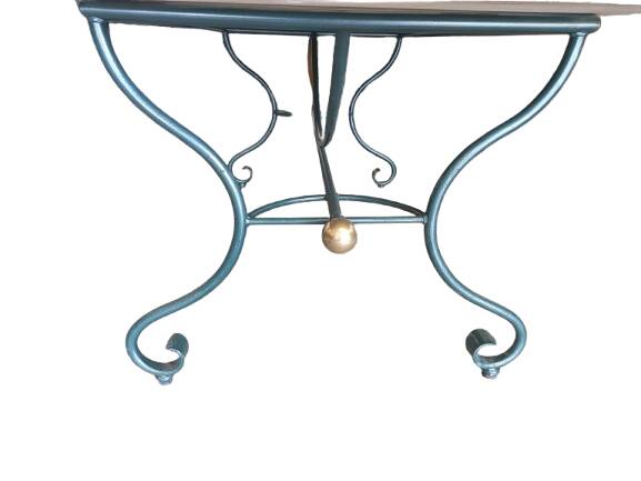 Table de jardin haut de gamme en granit Shivakashi et fer forgé Montségur