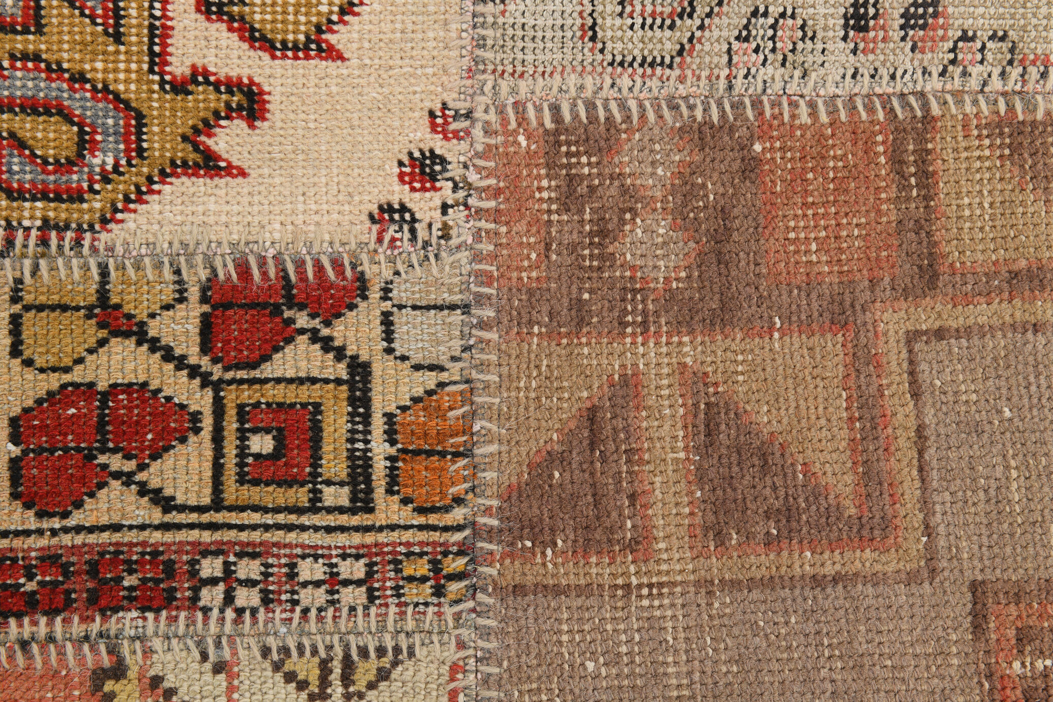 5x8 Neutral Red Beige Oushak Patchwork Rug 245x168Cm