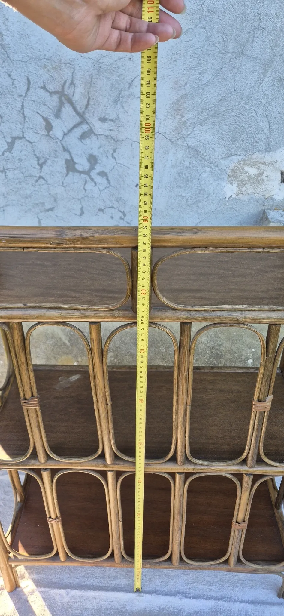Set of 2 vintage bamboo rattan bedside shelves