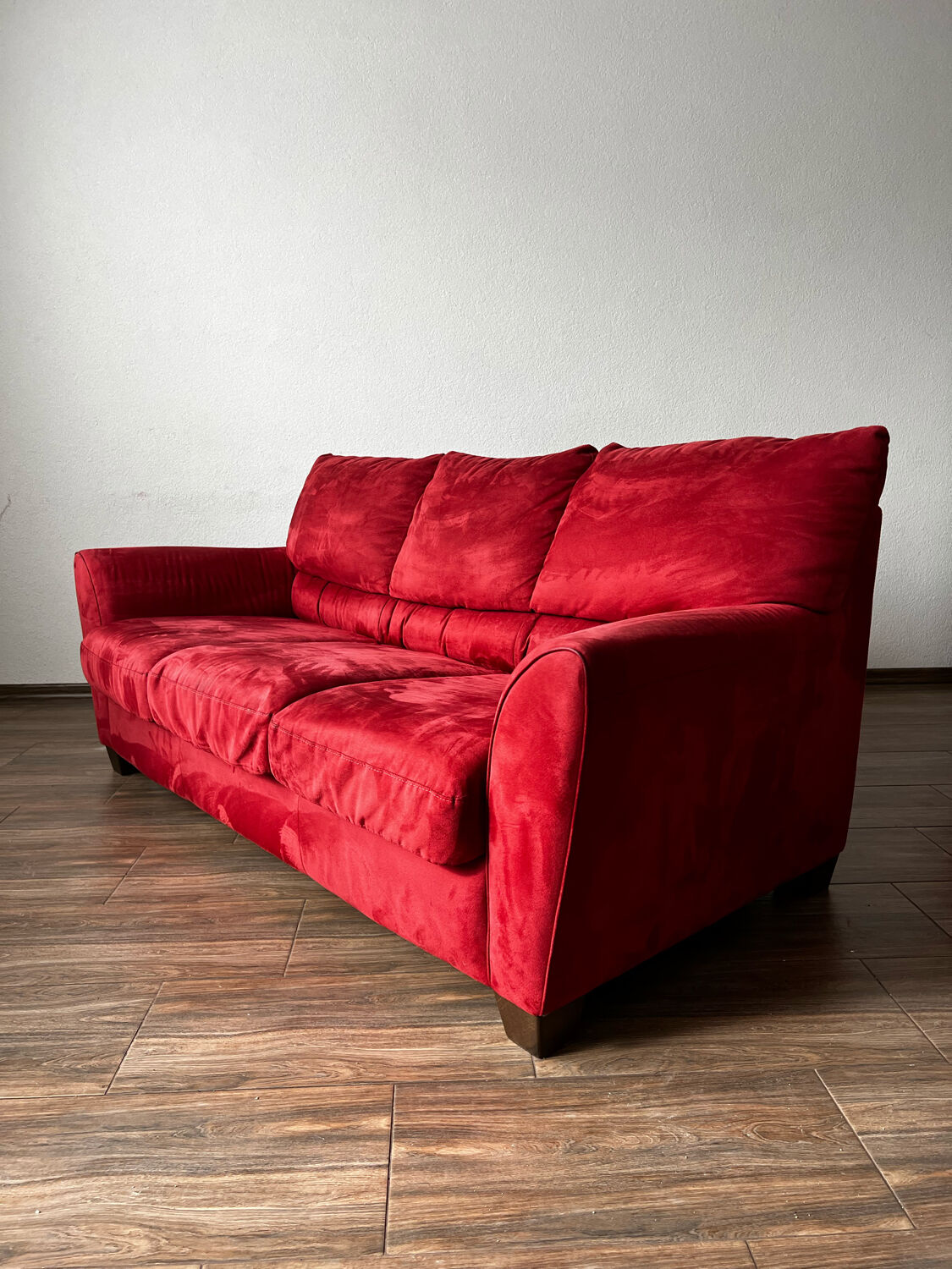 Vintage 3 Seat Red Velour Sofa, Ikea 1990s