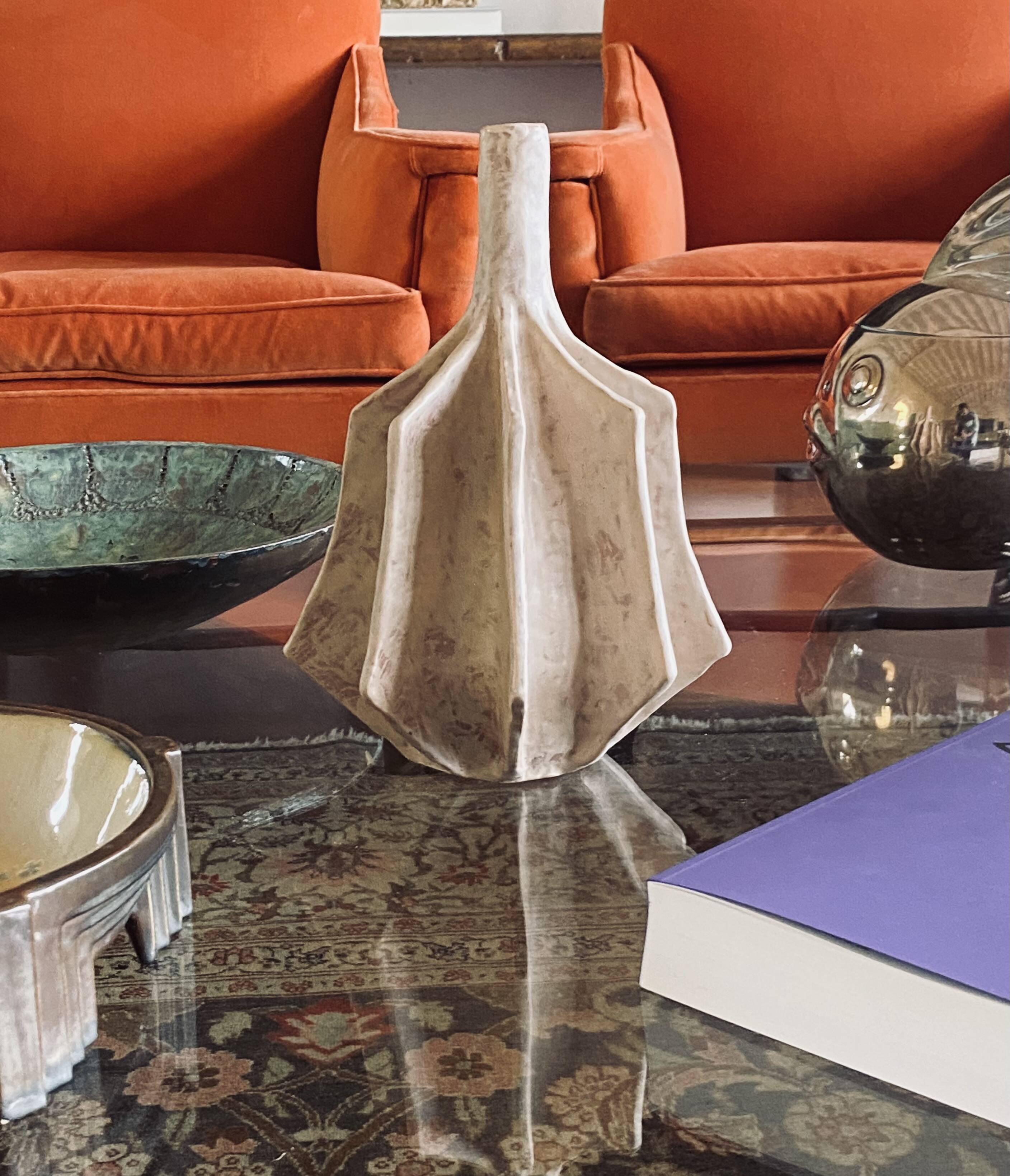 Organic modern white earthenware vase, France 1970s