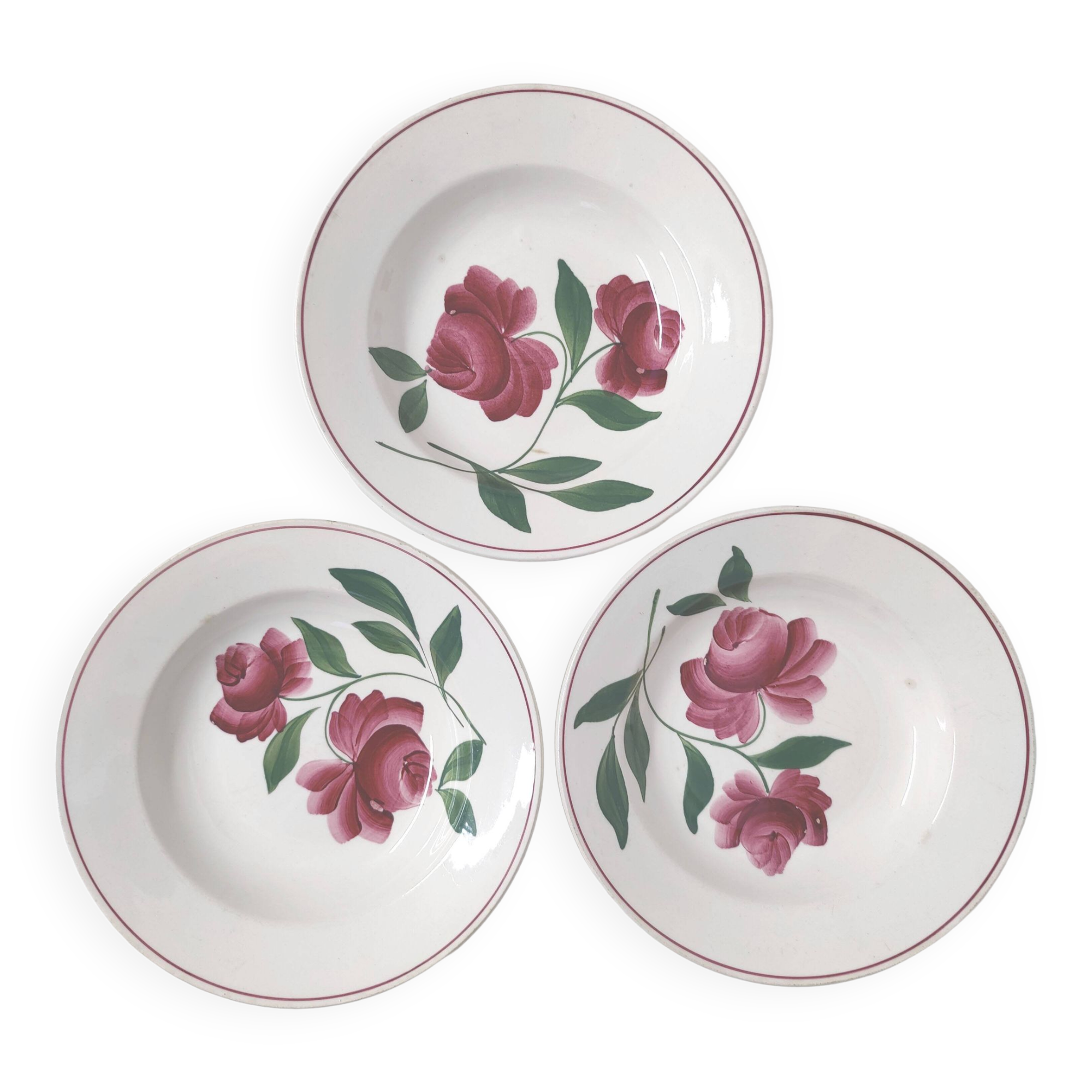 3 vintage floral soup plates Printemps Paris model Essonnes