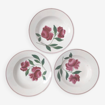 3 vintage floral soup plates Printemps Paris model Essonnes