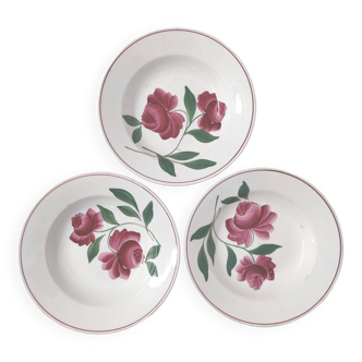 3 vintage floral soup plates Printemps Paris model Essonnes