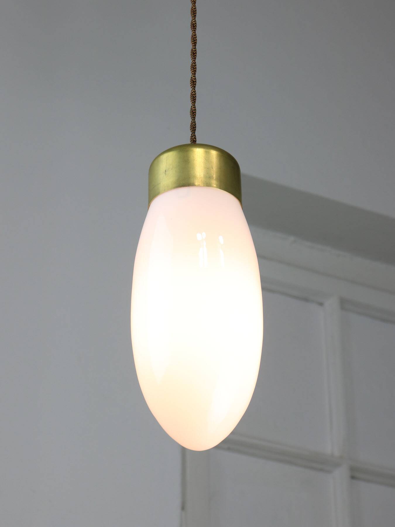 Mid-century Italian Brass and Opaline Glass Pendant Lamp