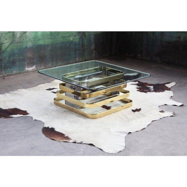 Coffee table in chrome, brass and beveled glass