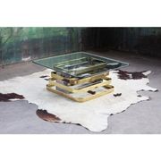 Table basse en chrome, laiton et verre biseauté