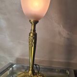 bronze lamp 1930 with its glass paste tulip signed Croismare (by the Muller brothers) 34x10