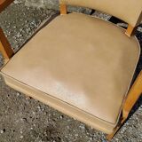 Office armchair from the 50s in beech tinted sycamore and moleskine