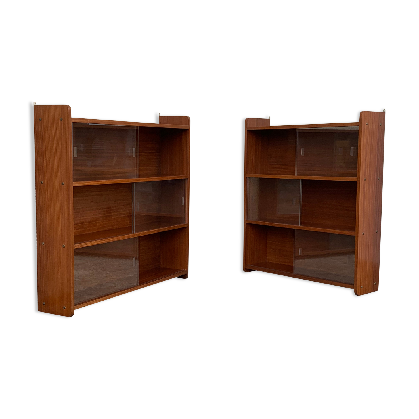 glass wall bookcase in vintage teak 1950