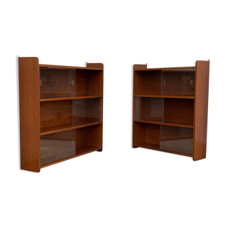 glass wall bookcase in vintage teak 1950