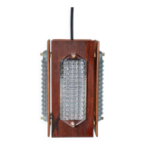 Vintage wooden and glass suspension Flygsfors Facette, glass lamp.